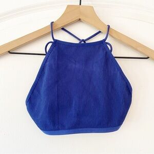 FREE PEOPLE Blue Criss Cross Crop Halter Top/Bra NEW